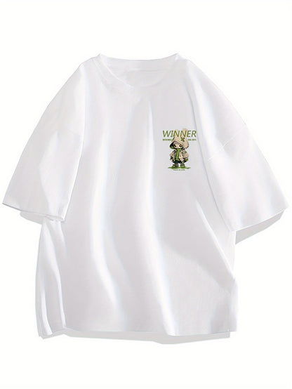 Herr T-shirt Streetwear Oversize med Tecknad Grafisk Design och Urban Stil