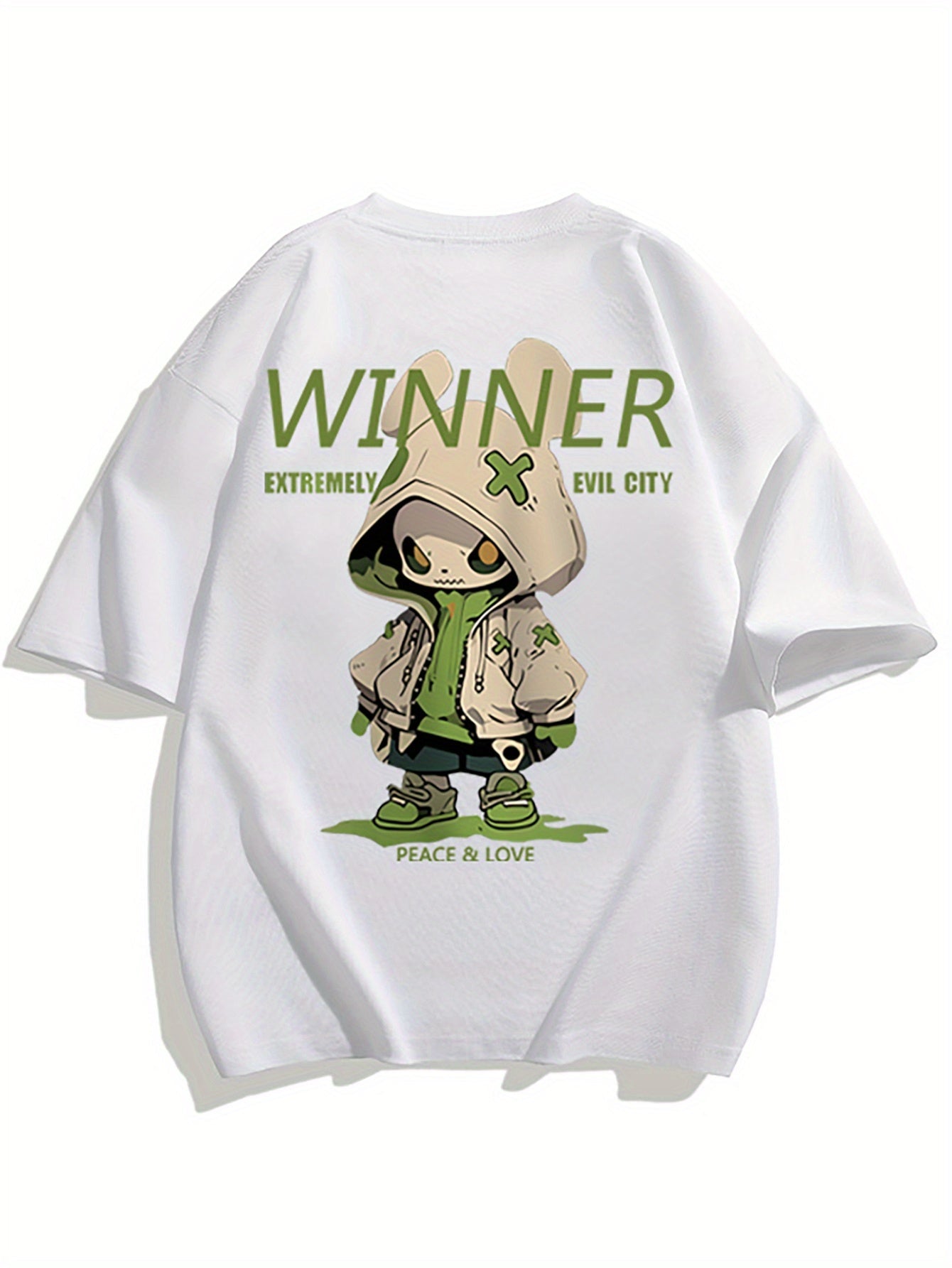 Herr T-shirt Streetwear Oversize med Tecknad Grafisk Design och Urban Stil