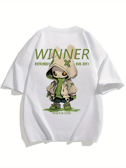 Herr T-shirt Streetwear Oversize med Tecknad Grafisk Design och Urban Stil