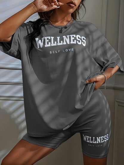 Wellness Self Love Damset – Avslappnad Lounge T-shirt och Shorts, Casual Vardagsträning