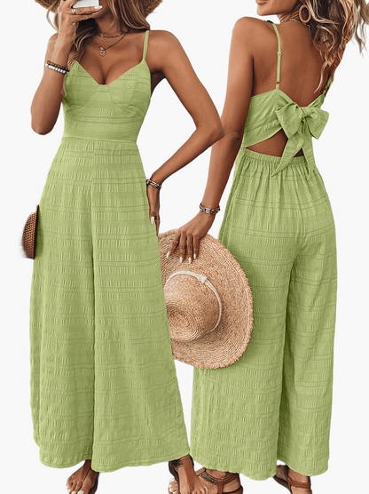 Dam Jumpsuit Elegant Sommardesign med Breda Ben och Smala Axelband – Perfekt för Fester & Avslappnade Tillfällen