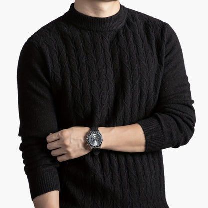 Herrtröja med kabelstickad design – Elegant vardagsstil, lång ärm, höst/vinter
