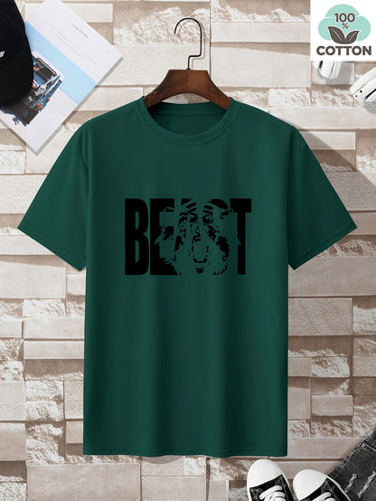 Herr T-shirt med BEAST-tryck – Trendig och avslappnad stil för stora storlekar