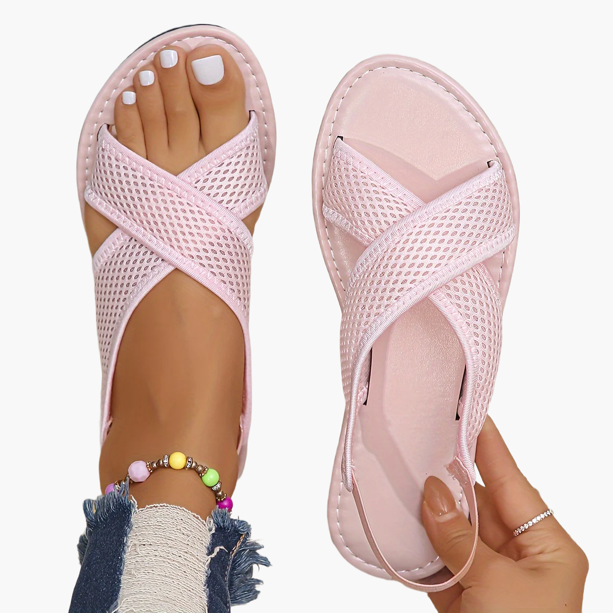 Damers trendiga slip-in sandaler med korsade remmar för sommar och vardag