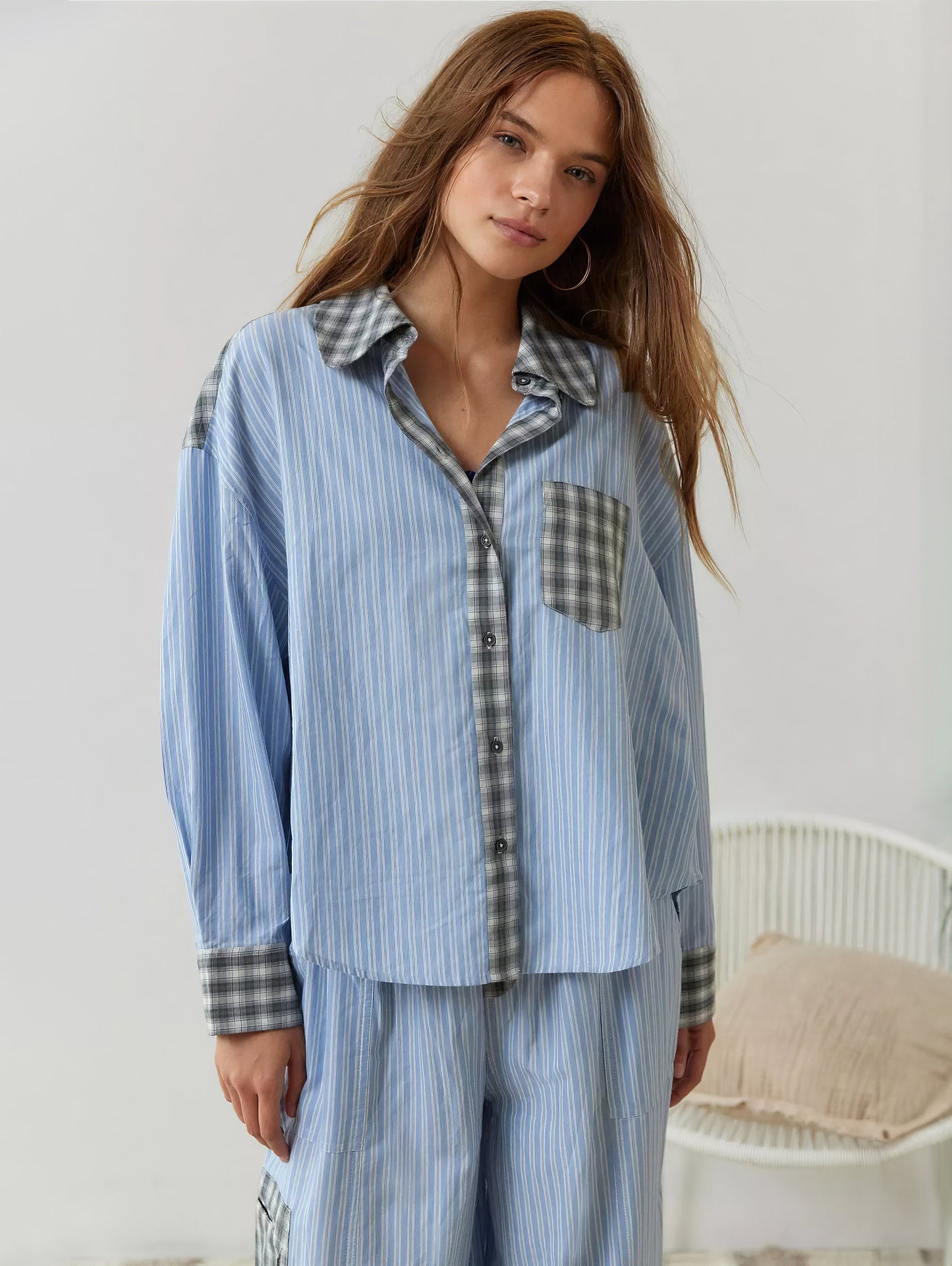 Dam Pyjamaset – Modern Oversize Skjorta och Byxa för Lounge och Sömn