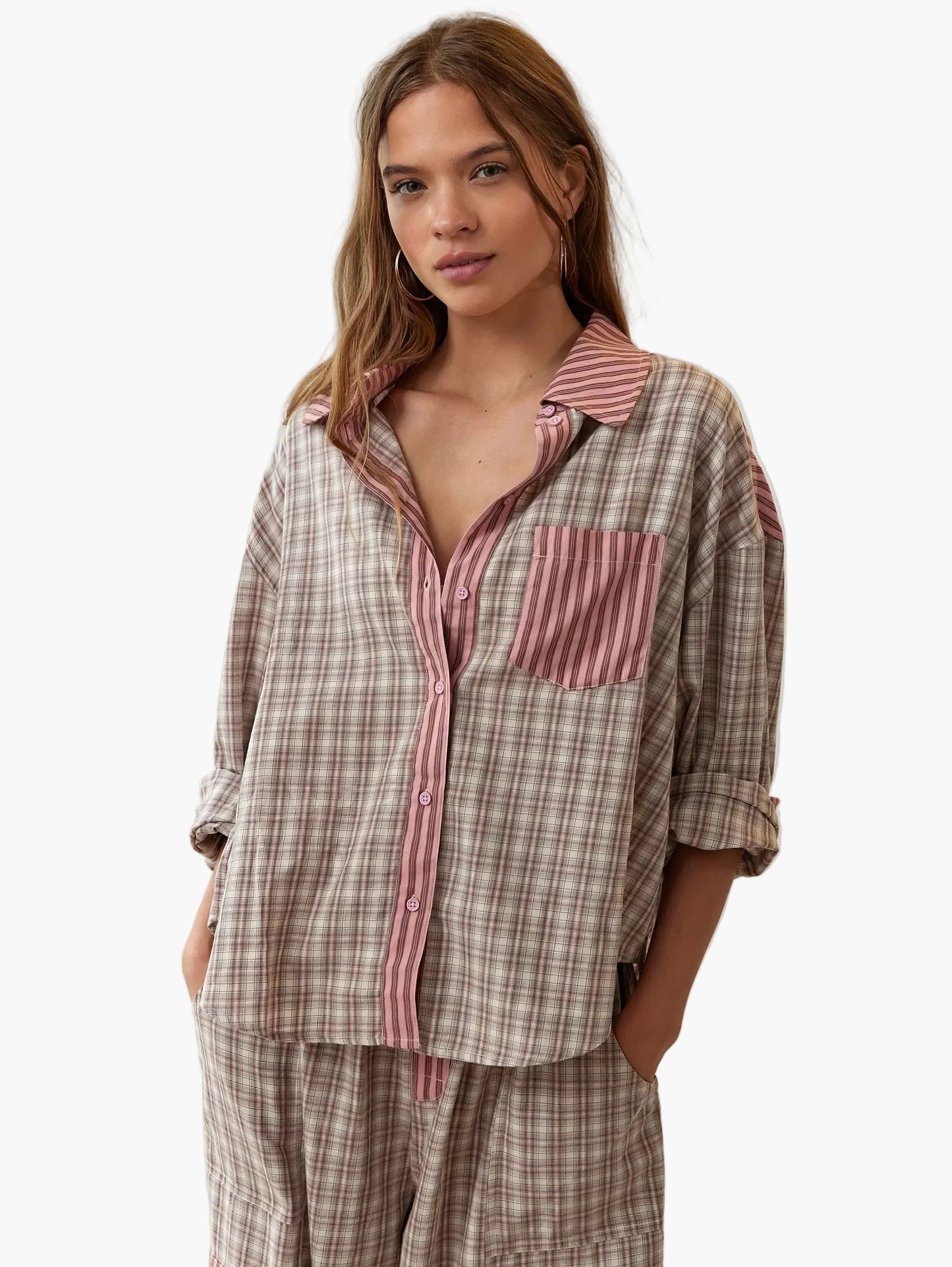 Dam Pyjamaset – Modern Oversize Skjorta och Byxa för Lounge och Sömn