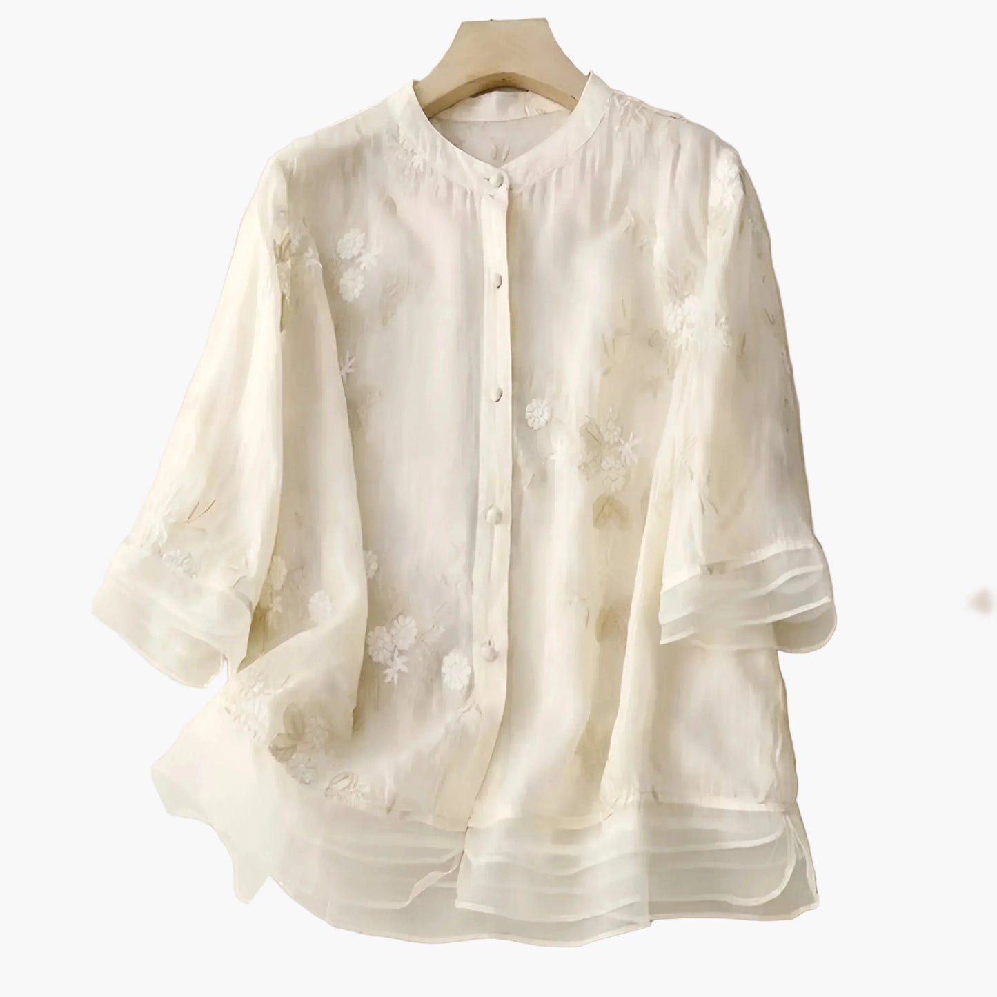 Damblus med broderade blommor och avslappnad passform – Elegant vardagsstil