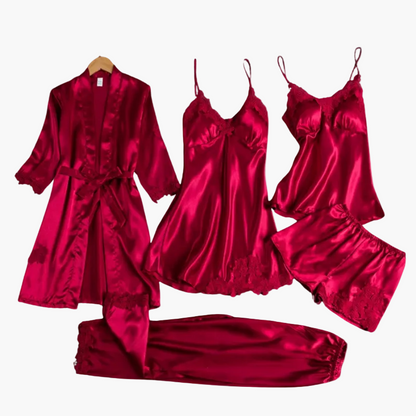 Damernas femdelade lyxiga nattklädesset – elegant pyjamas och nattlinne med kimono