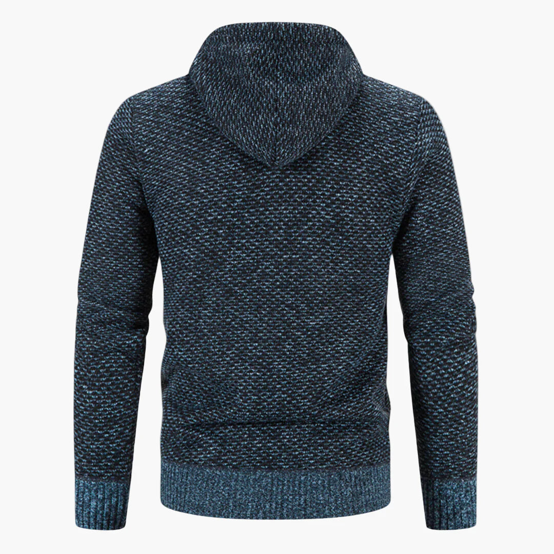Herrar Stickad Hoodie med Dragkedja – Varm och Stilren för Höst och Vinter