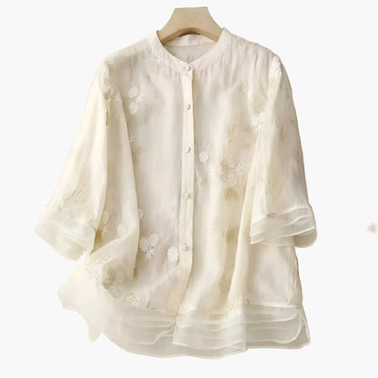 Damblus med broderade blommor och avslappnad passform – Elegant vardagsstil