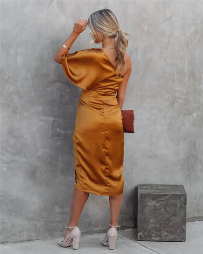 Kvinnors Asymmetrisk Midi Cocktailklänning – Elegant Fest- & Kvällsstil