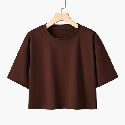 Dam T-shirt Crop Top Lös Passform Sommar Casual