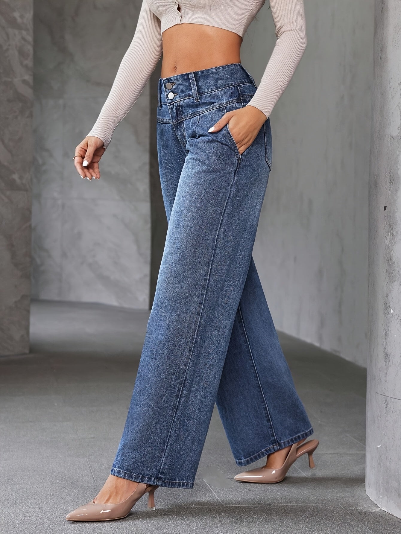 Dam Vida Byxor Hög Midja Vida Ben Casual Stil