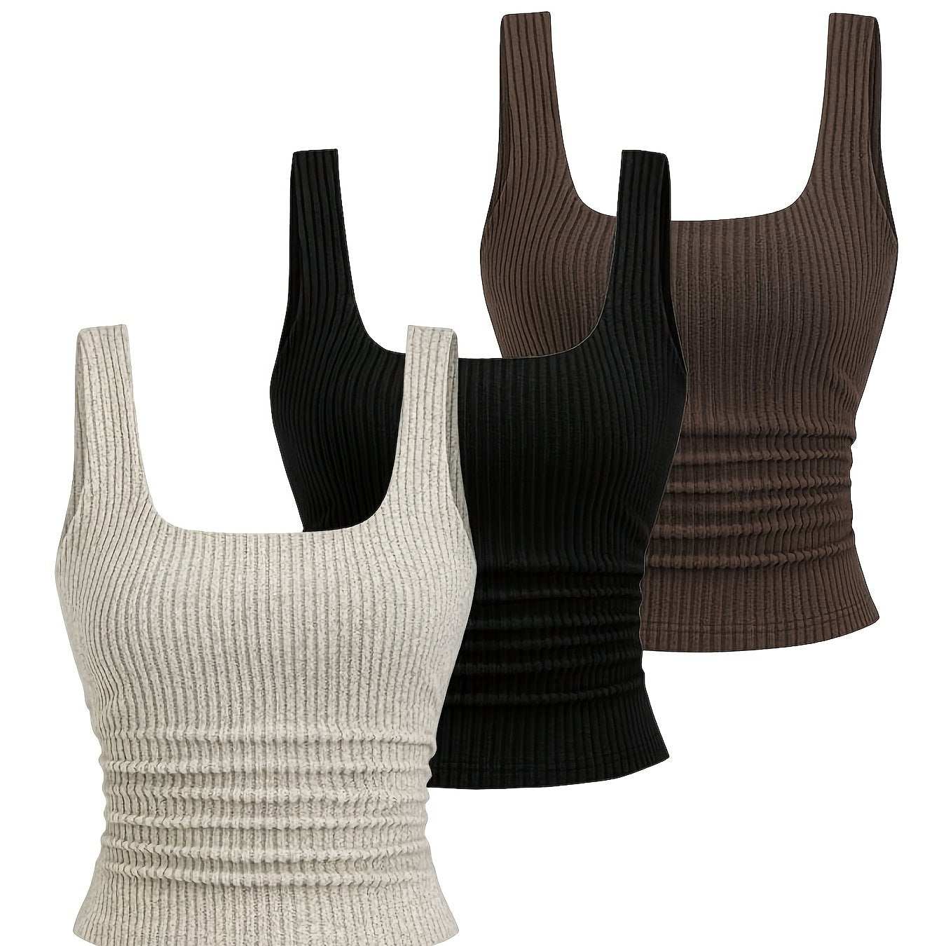 Damers ribbstickad cropped linne – trendig vardagstopp med fyrkantig hals