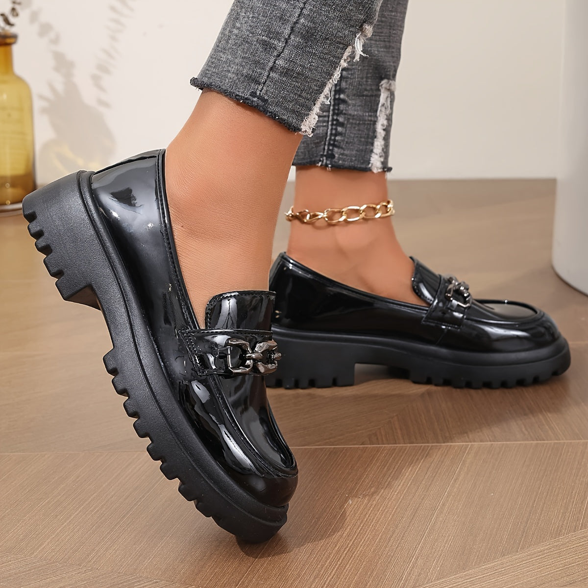 Damloafers med kedjedetalj – Preppy slip-on för vardagsbruk