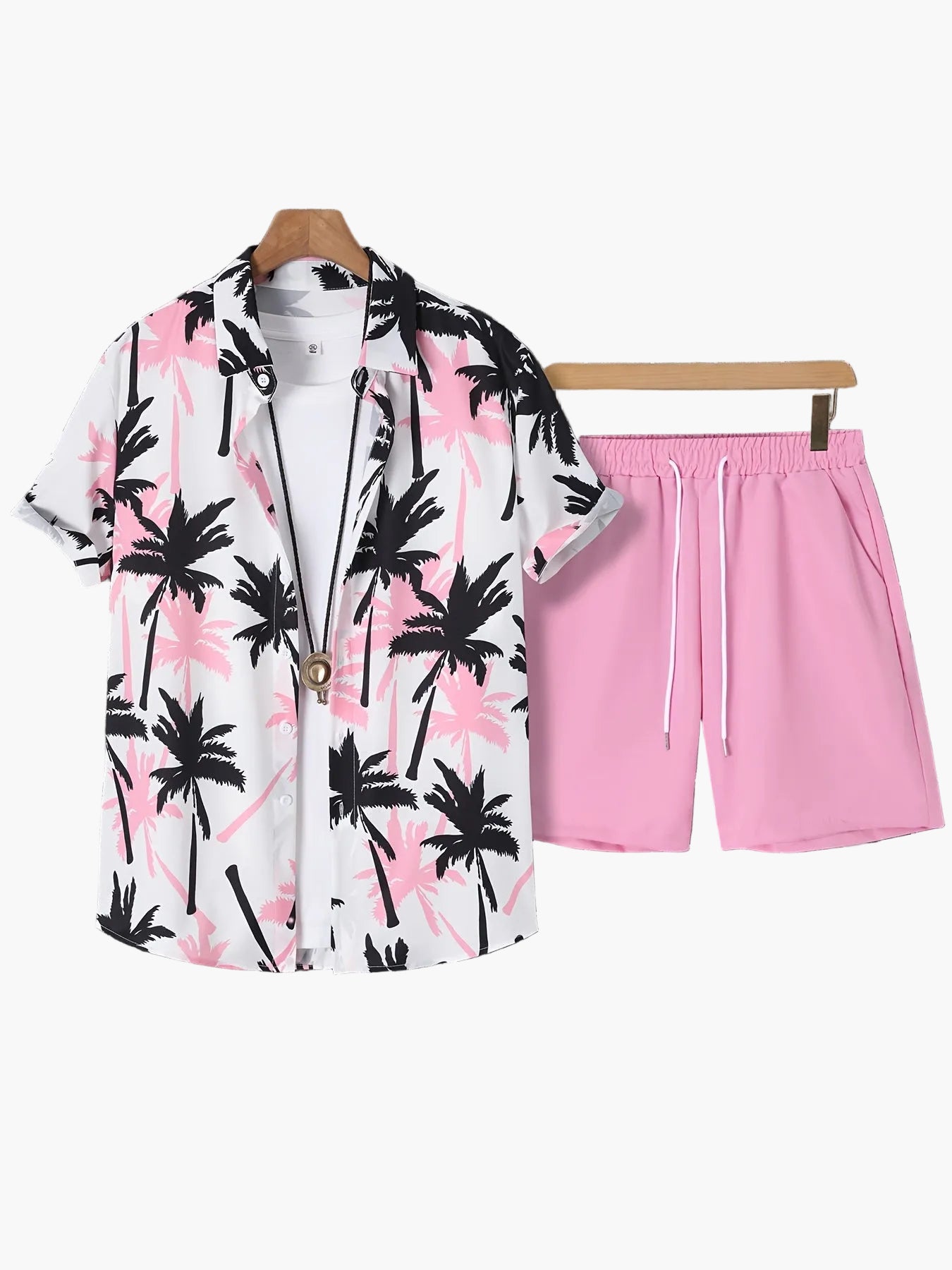 Herr Skjorta med Palmtryck och Shorts – Semesterset för Strand och Sommar