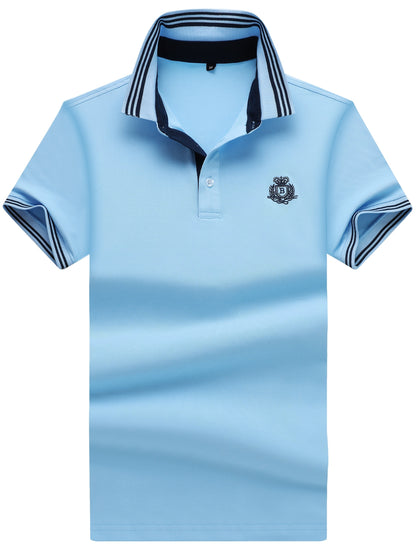Herr Pikétröja med Sportig Klassikerstil och Broderad Bröstlogotyp – Perfekt för Fritid och Golf