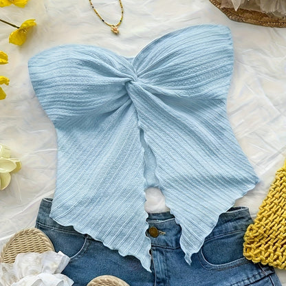 Dam Halterneck Top Handkerchief Skuren – Trendig Sommartopp för Fest och Semester