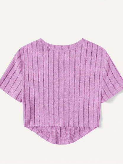 Dam Topp Kortärmad Ribbad Crop Top Casual Sommar
