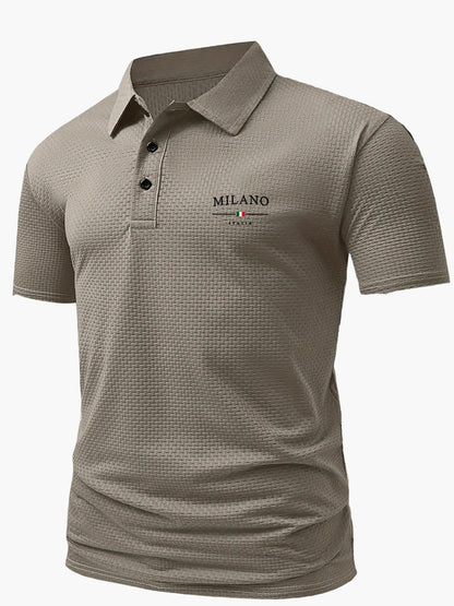 Herr Pikétröja med Geometriskt Mönster och Klassisk Krage – Perfekt för Sommar och Casual Stil