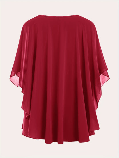 Dam Elegant Plisserad Ponchoblus för Fest och Vardag