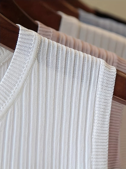 Dam Ribbad Ärmlös Topp – Elegant och Mångsidig för Vardag och Arbete
