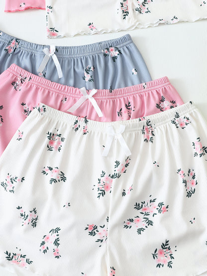 Damernas blommiga pyjamasset med shorts och topp – Somrig och söt nattkläder