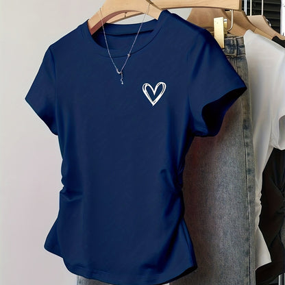 Dam T-shirt med hjärtmotiv och smickrande passform – Trendigt vardagsplagg