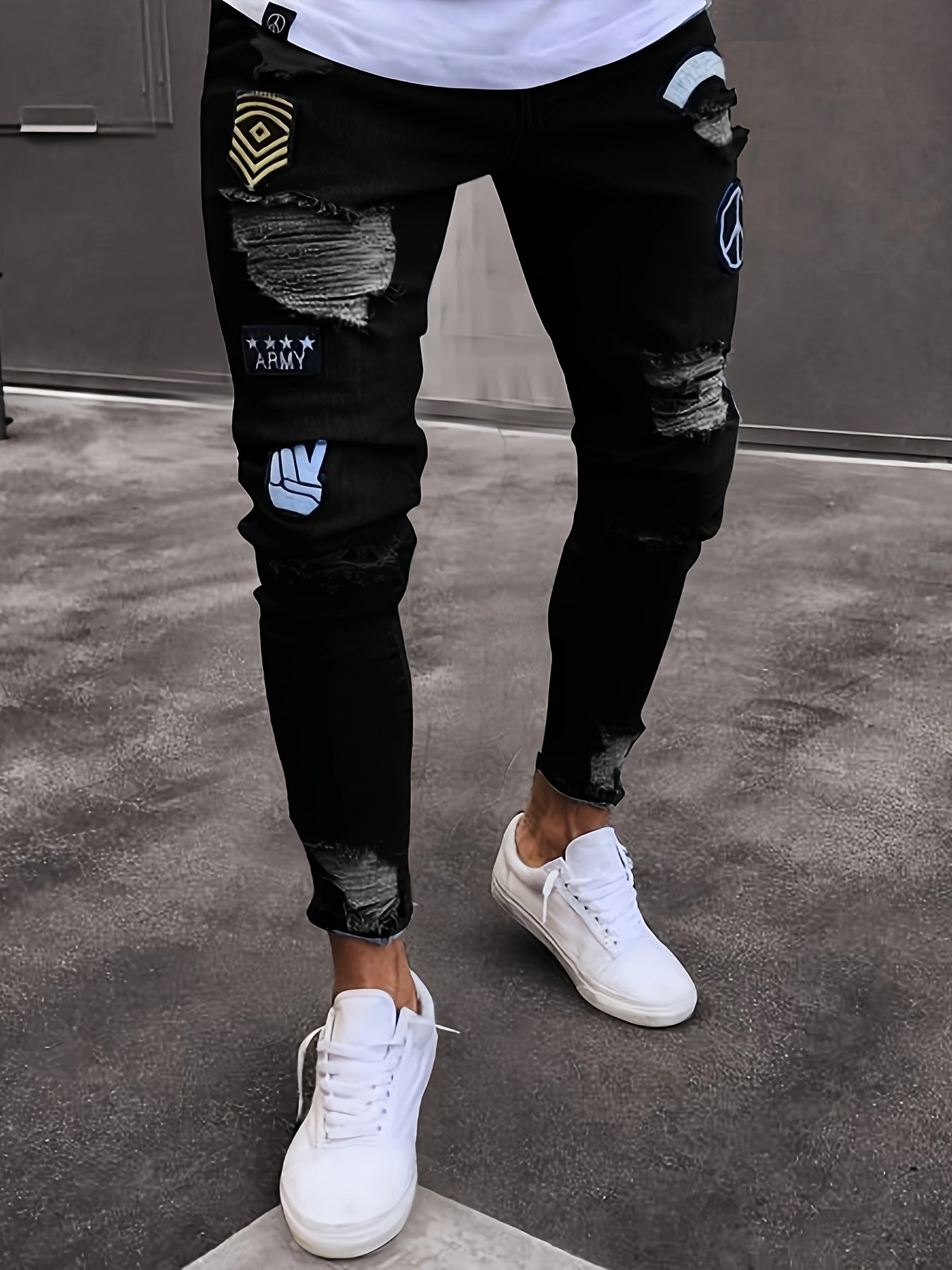 Justin – Slim Fit Rippade Denimjeans i Vitt