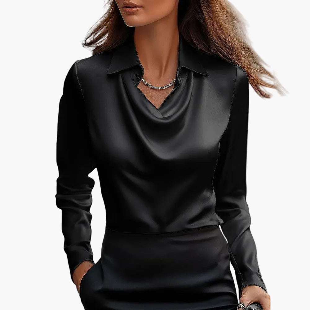 Dam Blus Elegant Drape Hals Ringning Kontorsstil Fest