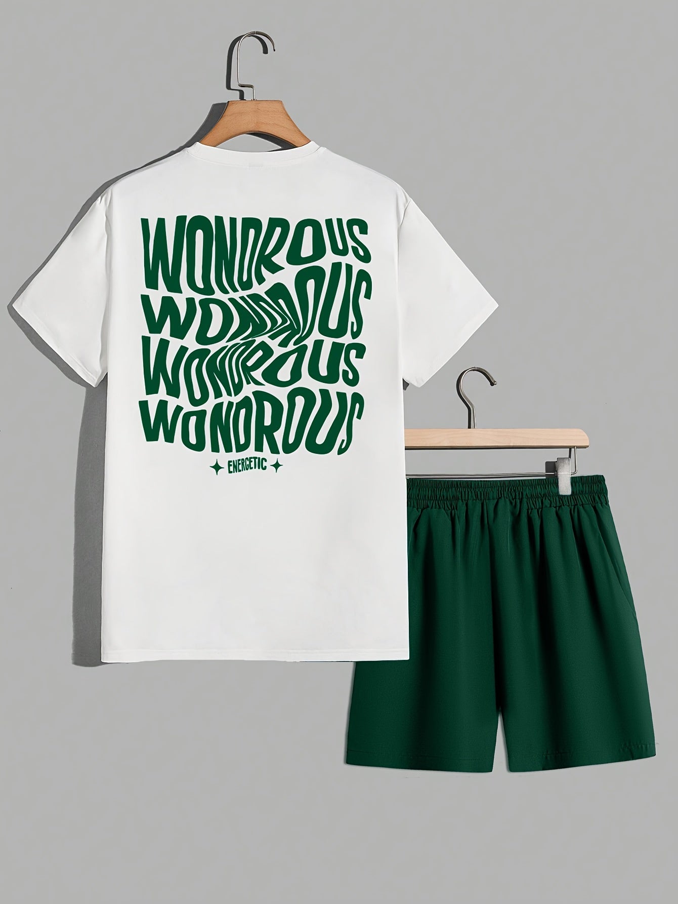 Herrset med T-shirt och Shorts, Modern Streetwear med Psykedeliskt Grafiskt Tryck, Avslappnad Passform
