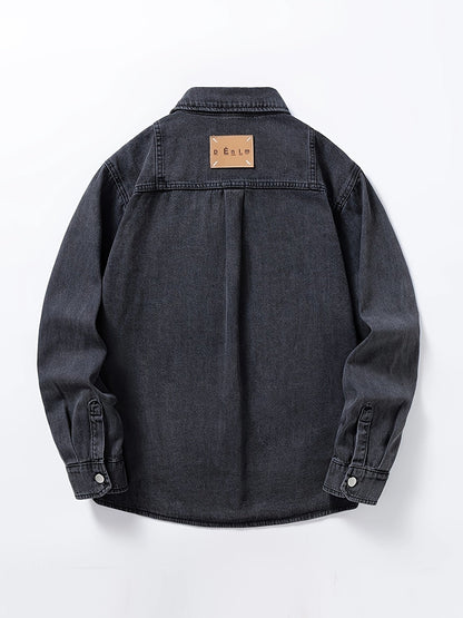 Herr Overshirt Denim – Avslappnad Skjortjacka för Vardag och Fritid