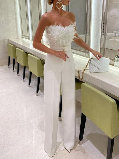 Gabrielle – Jumpsuit med fjädrar för festkvällar