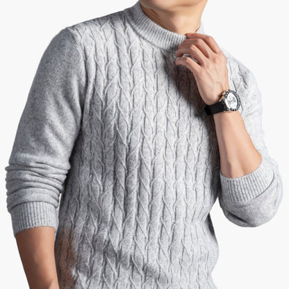 Herrtröja med kabelstickad design – Elegant vardagsstil, lång ärm, höst/vinter