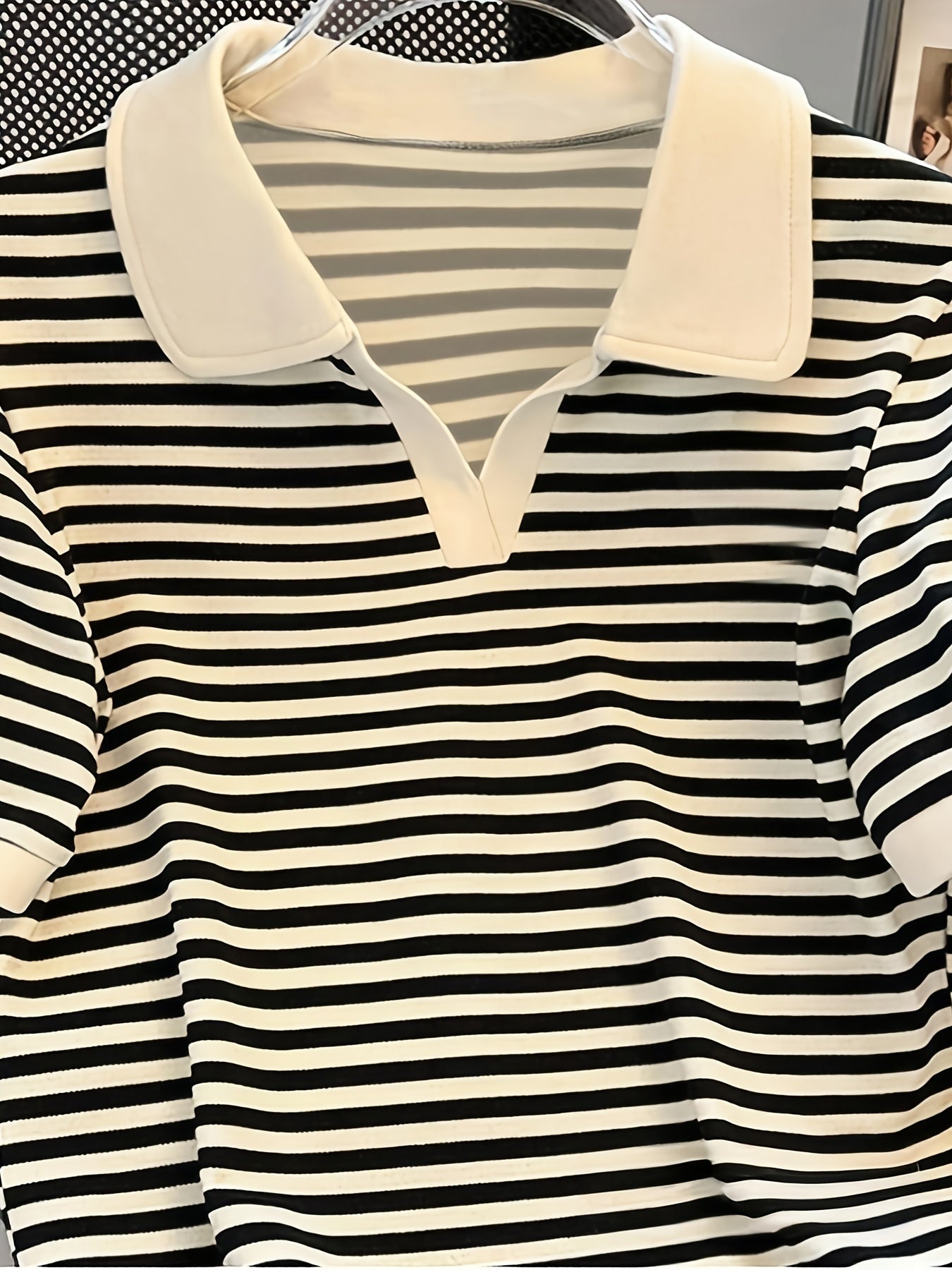 Damers Preppy Randig Pikétröja med Krage – Kortärmad, Vardagsstil, Smart Casual