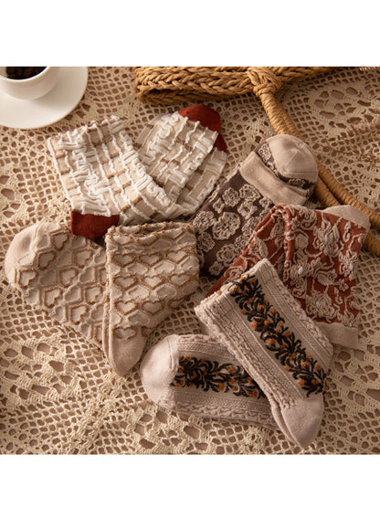 Dam Broderade Vintage Strumpor Blommönster 5-pack Mode och Komfort