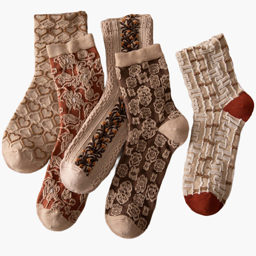 Dam Broderade Vintage Strumpor Blommönster 5-pack Mode och Komfort