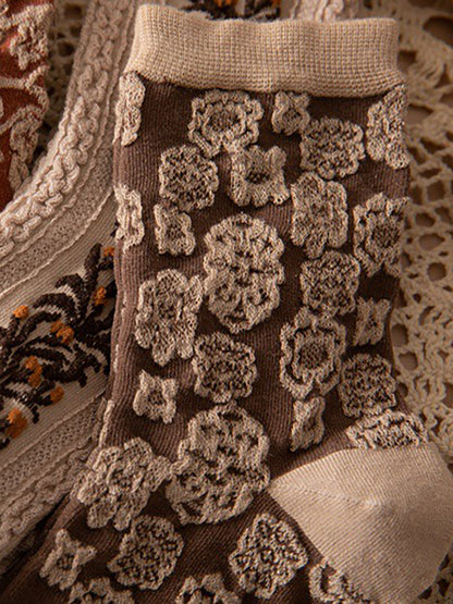 Dam Broderade Vintage Strumpor Blommönster 5-pack Mode och Komfort