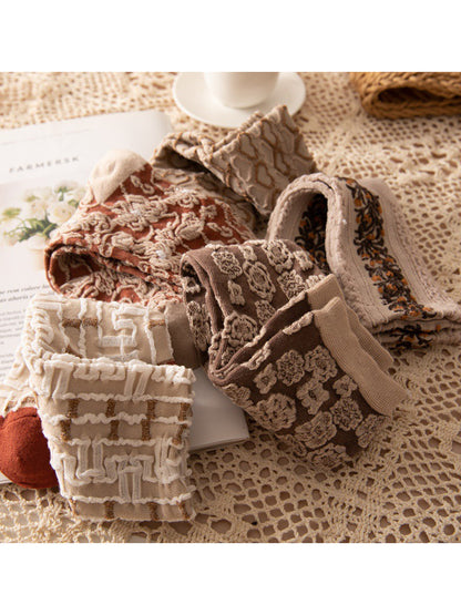 Dam Broderade Vintage Strumpor Blommönster 5-pack Mode och Komfort