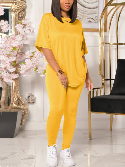 Dam T-shirt och Leggings Set – Avslappnad Vardagsstil för Kvinnor