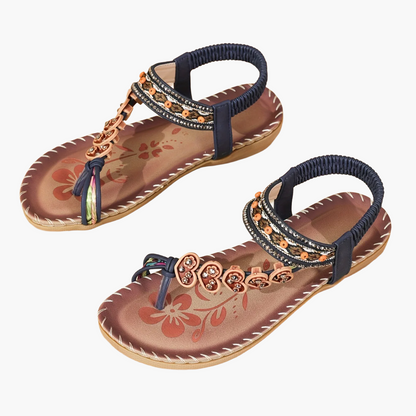 Dam Sandaler Boho Stil Med Dekorativa Pärlor och Blommor – Perfekta för Sommaren