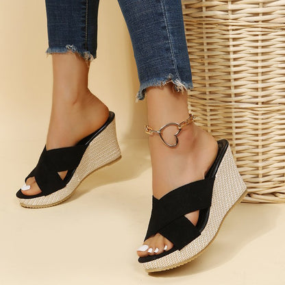 Alice – Stora storlekar dam skor kilklack hampa rep plattform sandaler
