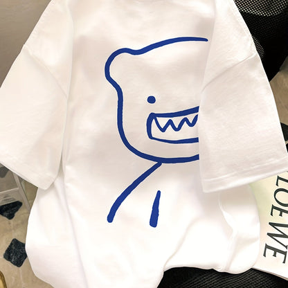 Herr T-shirt med konstnärligt björnmotiv och modern streetwear-stil