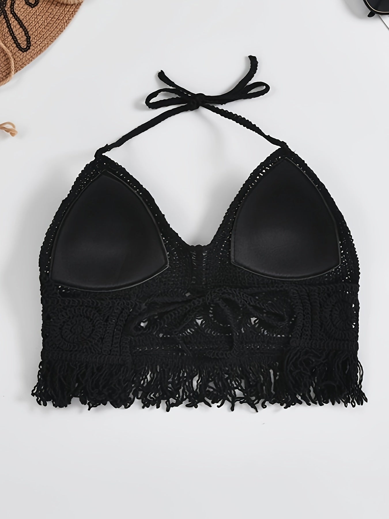 Dam Halterneck Virkad Boho Top för Festival och Strand