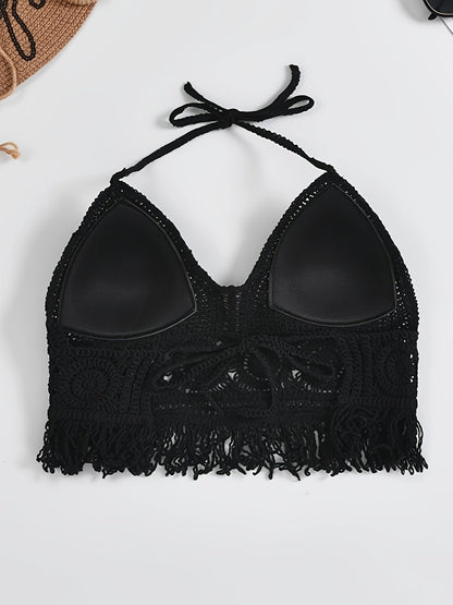 Dam Halterneck Virkad Boho Top för Festival och Strand