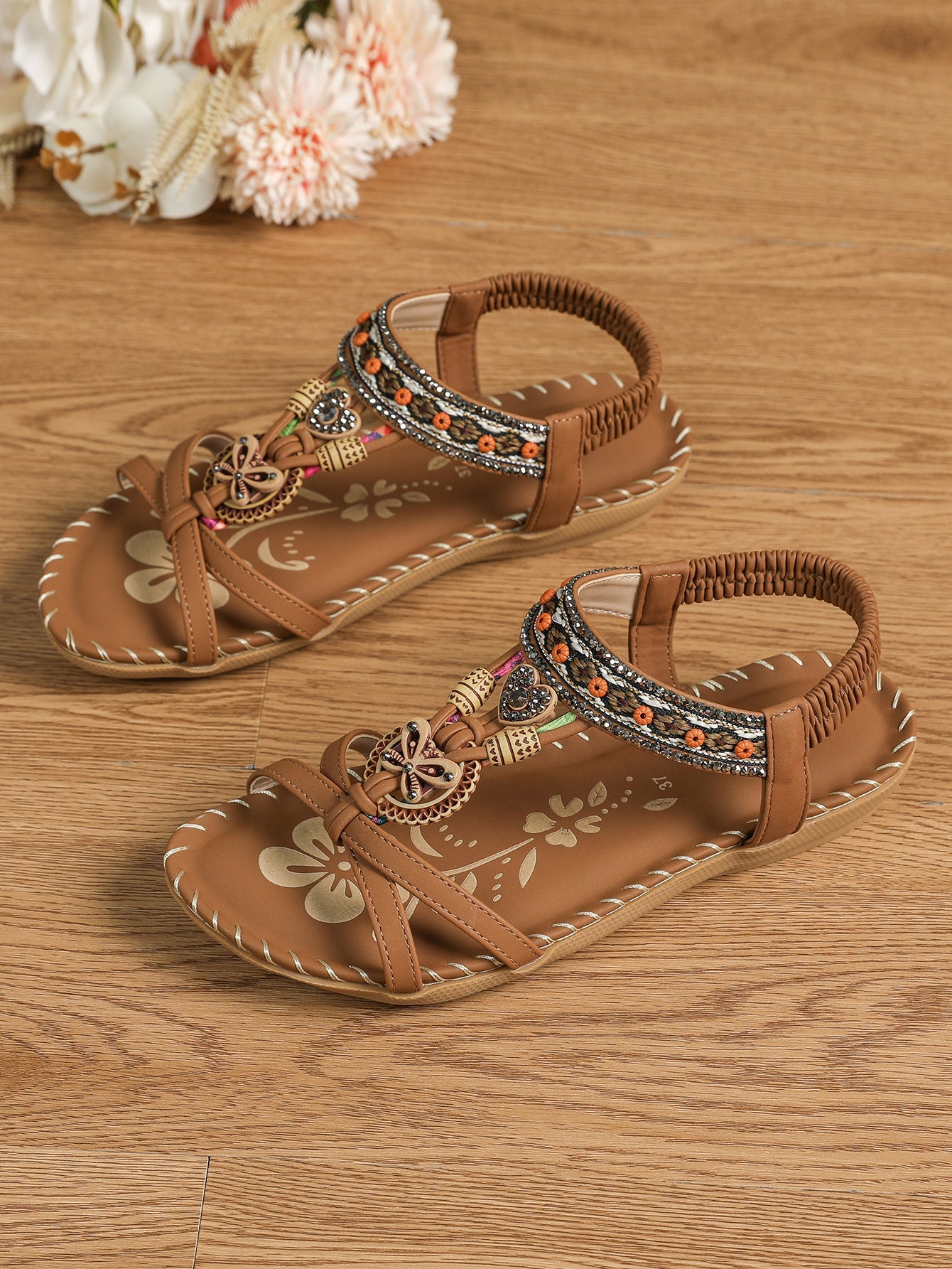Jennifer – Blommiga Sandaler med Strass