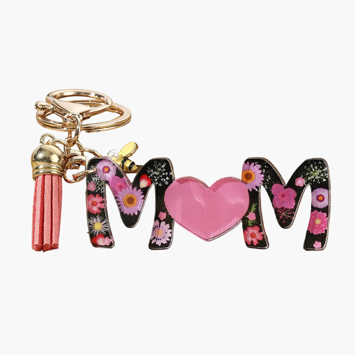 Nyckelring för kvinnor – Blommig MAMMA med hjärta och tofs – Perfekt present till mamma, modeaccessoar