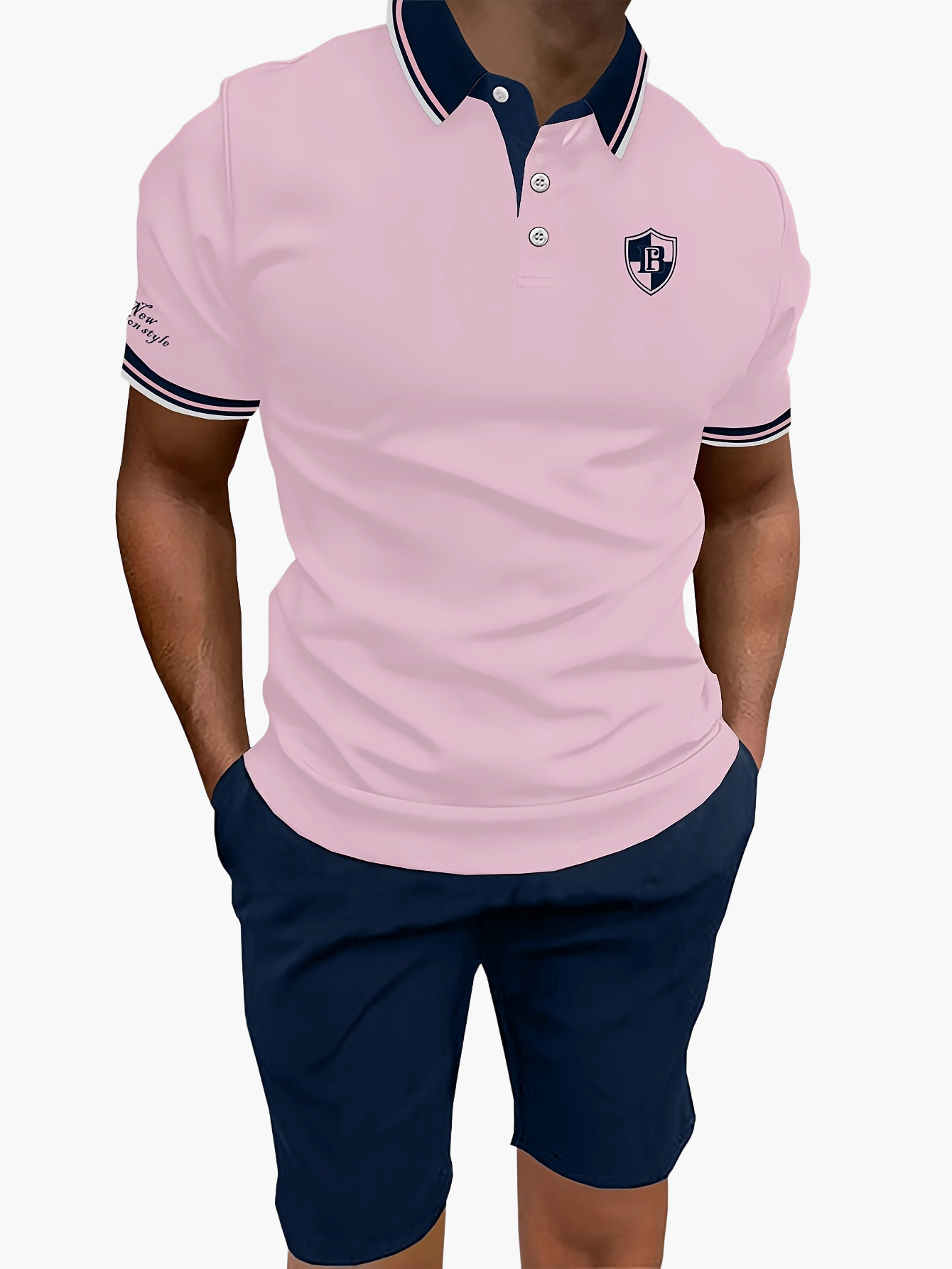 Herr Piké-Set med Shorts – Sportig och Elegant Sommarstil för Män