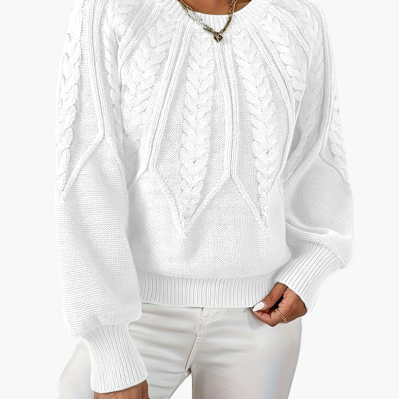 Damstickad Elegant Tröja med Kabelmönster för Vardag och Kontor