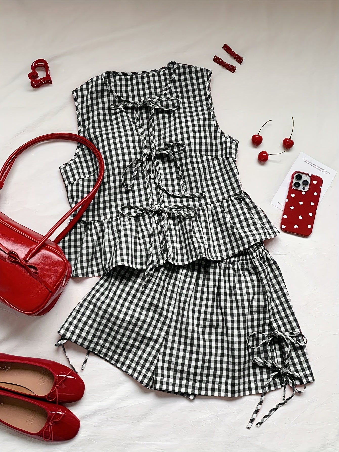 Dam Set Med Volangtop och Shorts – Randigt, Sommar, Avslappnad Stil